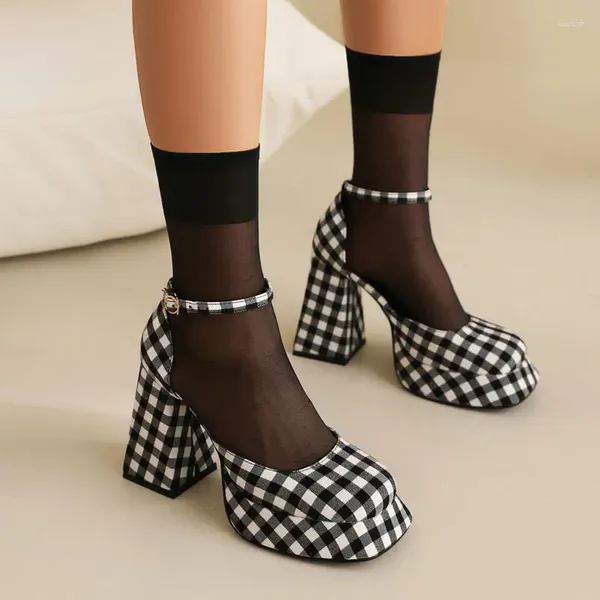 Sandálias Tweed xadrez verificador moda meninas verão sapatos fechados plataforma tecido designer de luxo mulheres bloco salto alto