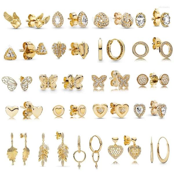 Ohrstecker LR Gelbgold Damen Charm Schmuck Biene Schmetterling Liebe Zirkon Dreieck Mode Party 2024 Trend Authentisch Kreis