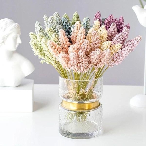 Dekorative Blumen, 6 Stück, künstlicher Vanille-Mini-Schaum-Beeren-Spike-Blumenstrauß für Zuhause, Pflanzen, Wanddekoration, Getreide, gefälschte Blumen