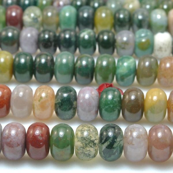 Pietre preziose sciolte Agata naturale Perle rondelle lisce Pietra preziosa verde all'ingrosso per la creazione di gioielli Collana di braccialetti Fai da te