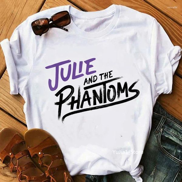 Kadın Tişörtleri 2024 Julie ve Phantoms Grafik Tshirts Kadın Komik Müzik Notları Gömlek Femme Harajuku Kawaii Kıyafetler T-Shirt