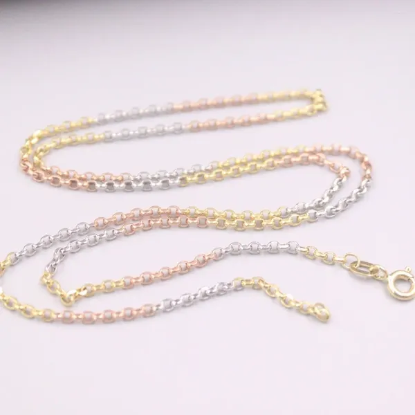 Catene Au750 Collana con catena in oro multitono 18K reale per donna Collana girocollo con collegamento Rolo a colori femminile da 2,0 mm, lunghezza 50 cm