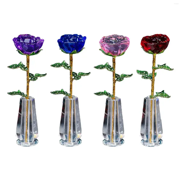 Flores decorativas flor de cristal dos namorados com frascos peça central dia decoração de mesa colecionável para mãe namorado marido ele ela