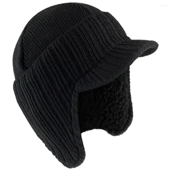 Berets velo forrado gorro chapéu inverno quente proteção de orelha boné de malha ao ar livre casual abas homens