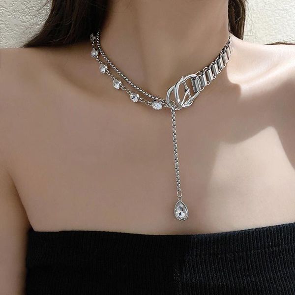 Colares de pingente meninas moda jóias clavícula corrente cinto borla strass botão cristal colar longo gargantilha multi-camada