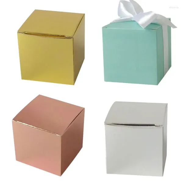 Подарочная упаковка, 50 шт., пустая квадратная рождественская бумажная коробка с лентой, картонная упаковка «сделай сам», розовое золото, мыло, печенье, конфеты, декор для вечеринки