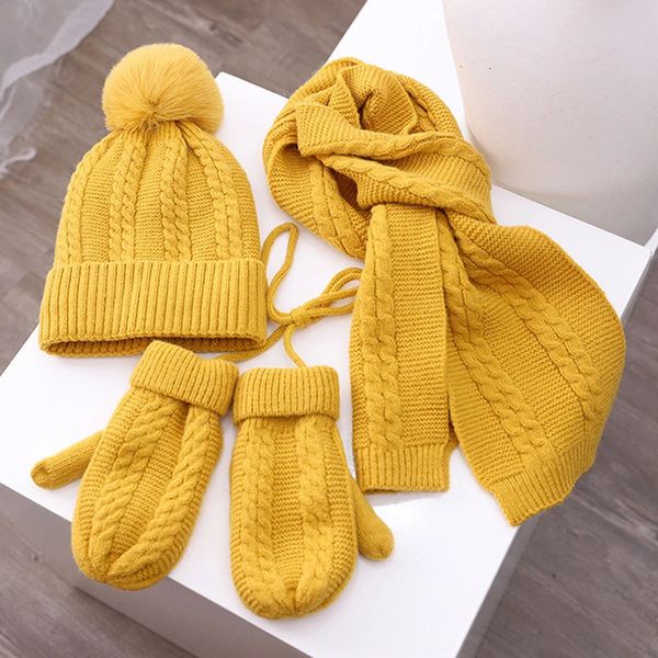 3 PZ Inverno Cappello Del Bambino Sciarpa Guanti Set Fodera In Peluche Per Bambini Beanie Scaldacollo Neve All'aperto Per Bambini Berretti per Ragazze Ragazzi 1-5Y240125