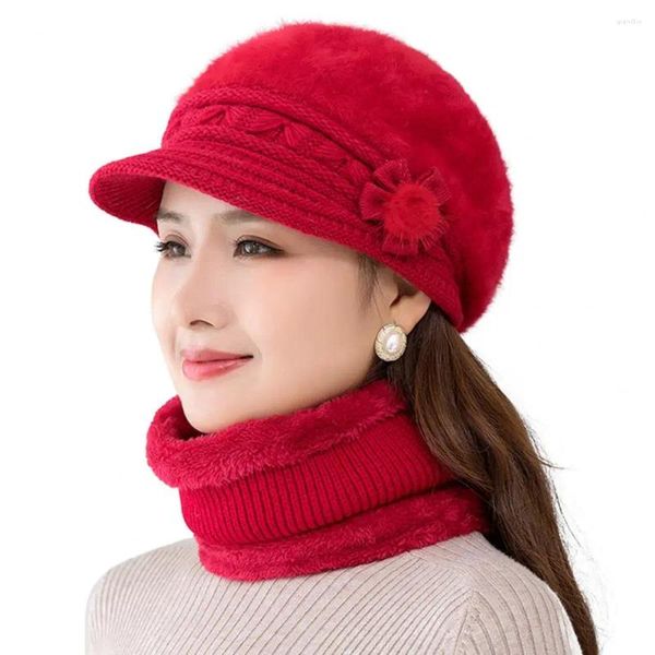 Berretti Comodo cappello invernale Scaldacollo Tinta unita Mantieni caldo Bellissimo kit sciarpa per berretto femminile di mezza età antivento
