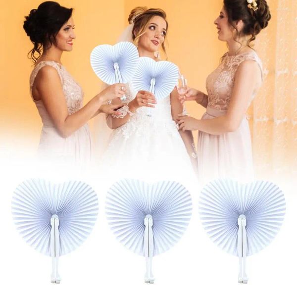 Figurine decorative Ventaglio di carta Set di 5 Ventagli pieghevoli a forma di cuore d'amore Fai da te Bianco portatile Tenuto in mano per spettacoli di danza estiva Puntelli Po