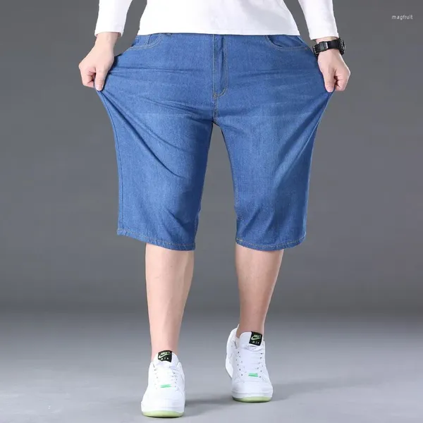 Herren Jeans Denim Kurz Für Männer Plus Größe 48 50 300 KG Lässige Mode Sommer Hosen Elastische Lose Gerade Große 5XL 6XL 7XL