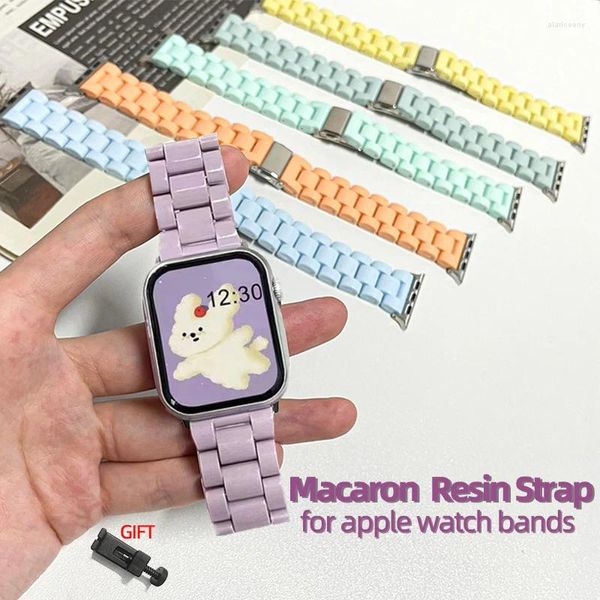 İzle Bantlar Şeker Renkli Reçine Kayışı Apple için 40mm 41mm 45 38 42 44 6 7 Macaron Bilek Saat Bandı Kemeri Iwatch Band