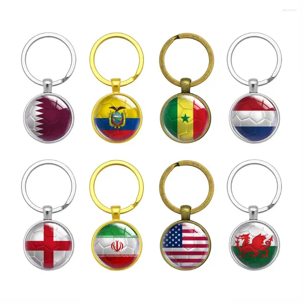 Anahtarlıklar Ulusal Bayrak Yuvarlak Keychain Qatar Ekvador Senegal Hollanda İngiltere İran Amerika Birleşik Devletleri Galler Futbol Anahtarları Hediye Arkadaş