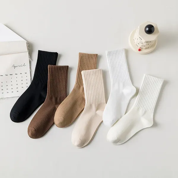 Frauen Socken Herbst Winter frauen Baumwolle Koreanische Hohe Schule Mädchen Stricken Einfarbig Sport Für