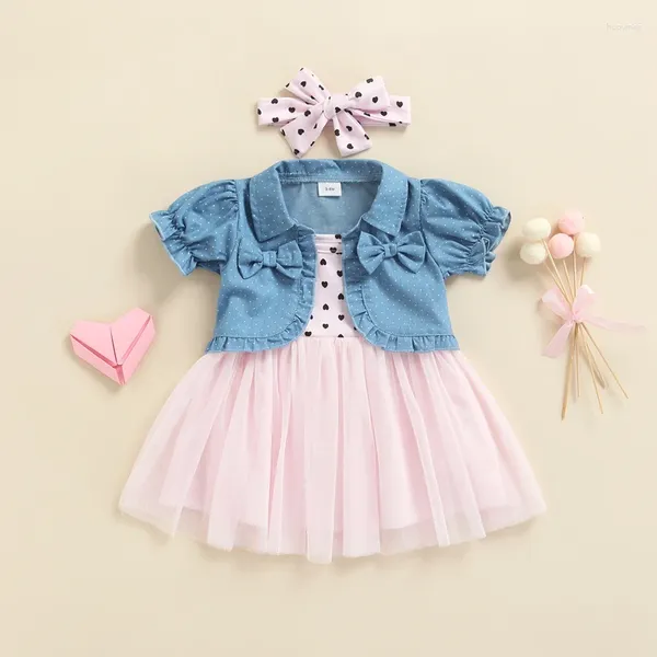 Vestidos da menina 0-3 anos bebê meninas vestido conjunto cinta de espaguete sem mangas tule tutu com jaqueta de manga curta e bandana crianças conjuntos