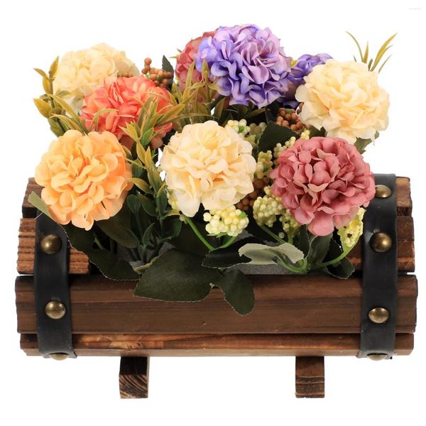 Flores decorativas vaso de plantas buquê decoração casamento suculentas adorno madeira bonsai delicado com vaso falso de madeira