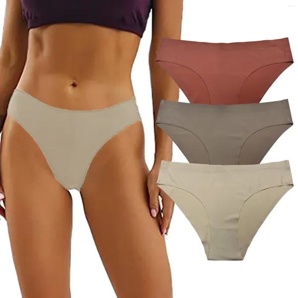 Calcinha feminina cor misturada 3 pacote sem costura gelo seda baixa mulheres bonito mulheres boxers roupa interior para