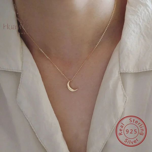 Collana in argento sterling S925 placcato in oro 14K con piastra luminosa piccola luna elegante entrata Lux collana con pendente in oro tutto-fiammifero k 240201