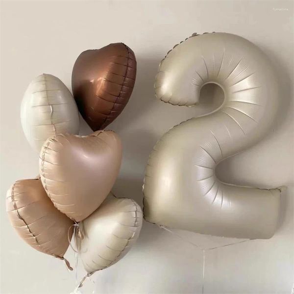 Party-Dekoration, 6 Stück, Retro-Karamell-Beige-Creme-Zahlen-Folienballons, 45,7 cm, Herz, für Kinder, 1., 2., 3. Geburtstag, Babyparty