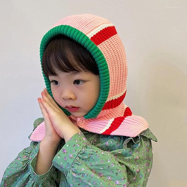 Berets crianças moda despojado balaclava chapéus inverno quente capuz malha gorro cachecol uma peça para menino menina ao ar livre crianças à prova de vento