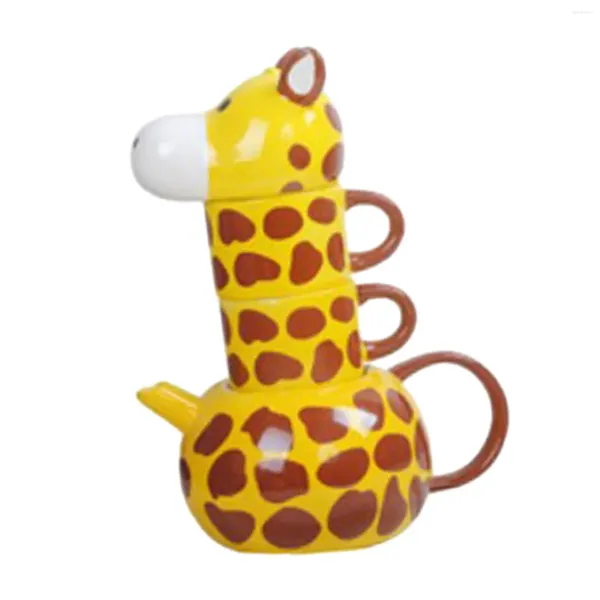 Canecas Bonito girafa cerâmica bule conjunto chá caneca de leite crianças presentes porcelana para adultos teacups escritório casa viagem