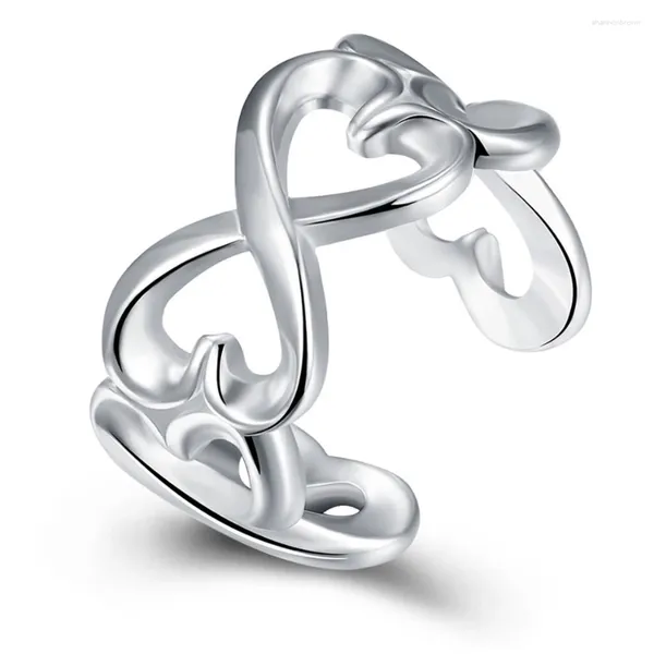 Anéis de cluster Top Quality 925 Sterling Silver Big Heart Anel Aberto para Mulher Casamento Noivado Festa Moda Charme Jóias
