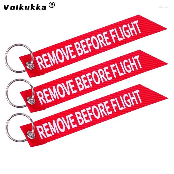 Chaveiros Voikukka Jóias Carta Vermelha Uma Impressão Lateral Remover Antes do Voo Motocicleta Tubo de Escape Plug Streamer Keychain Atacado