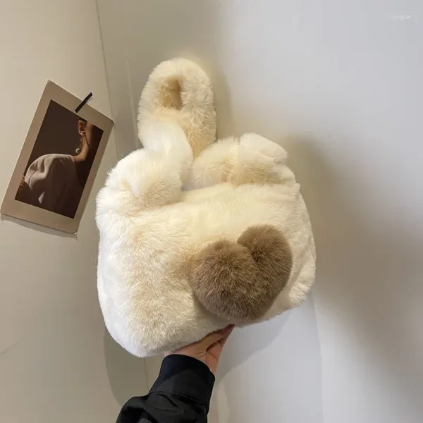 Borse da sera Borsa a secchiello coreana in calda peluche Borsa da donna semplice in colore a contrasto Borsa a mano autunno inverno moda spalla cuore carino sotto le ascelle