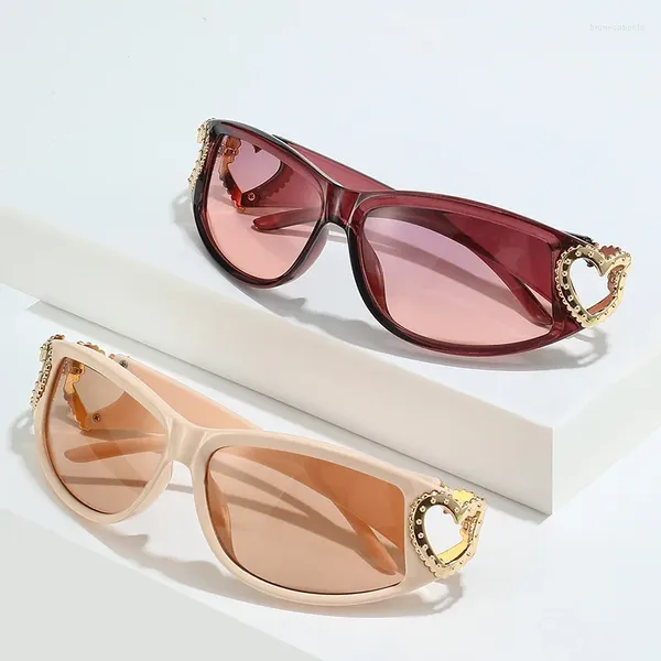 Óculos de sol Yooske Duplo Coração para Mulheres Vintage Y2K Sun Óculos Laides Designer Ins Moda Roxo Rosa Eyewear