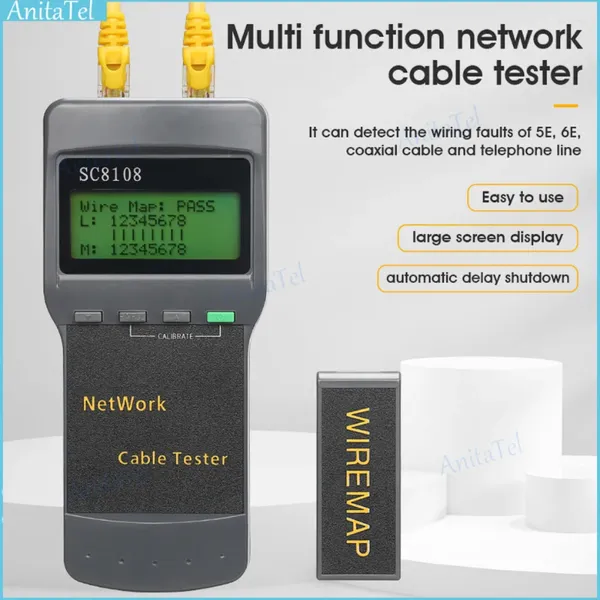 Fiber Optik Ekipman SC8108 Taşınabilir LCD Dijital PC Veri Ağı Telefon LAN Uzunluk Kablo Test Cihazı Çok Fonksiyonlu Kablosuz CAT5E RJ45 METER