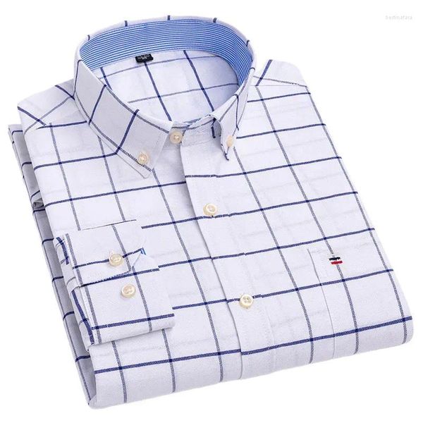 Herrenhemden Große Größe 7XL Baumwolle für Männer Oxford Plain Shirt Qualität Übergroße Langarm Slim Fit Tops Gestreifte karierte Kleidung