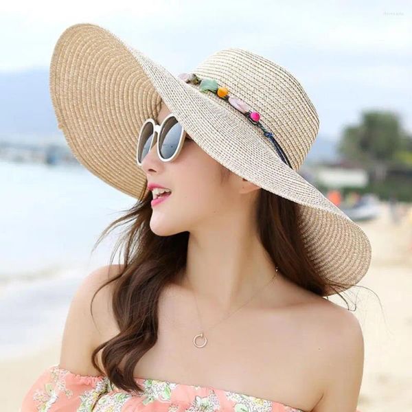 Cappelli a tesa larga Cappello estivo Sottile fatto a mano in paglia Corda antivento Accessori moda da spiaggia indeformabili