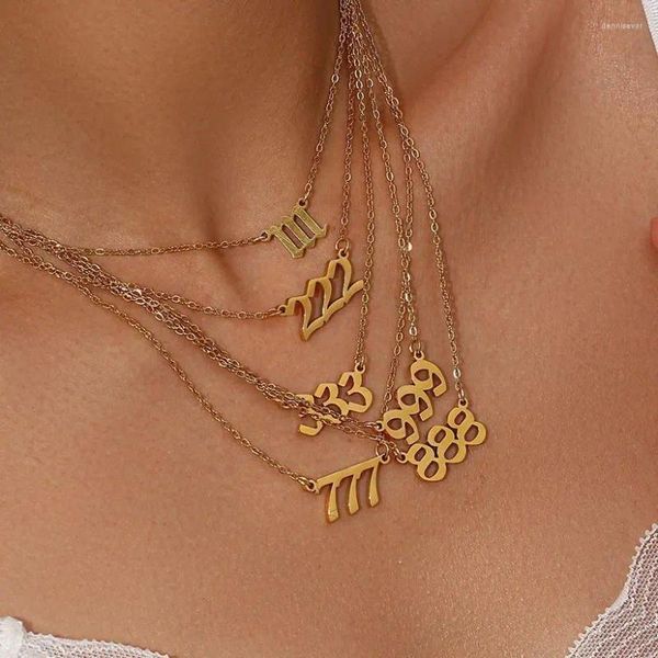 Anhänger-Halsketten, modisch, minimalistisch, vielseitig, Pullover-Kette, Schmuck, Damen-Halskette aus Edelstahl mit drei aufeinanderfolgenden Zahlen