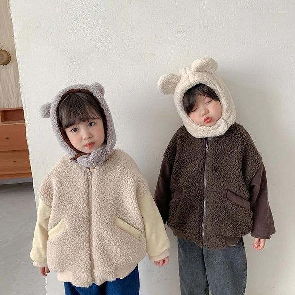 Piumino Giacca in cotone per bambini Autunno Inverno Plus Velluto Addensato Caldo Ragazzi Ragazze Capispalla Patchwork Lana d'agnello Bambini 1-6 anni