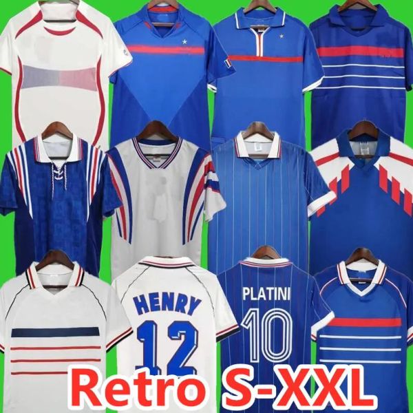 1998 Frnchs Maglie da calcio retrò 1982 84 86 88 90 96 98 00 02 04 06 Zidane Henry Maillot de Foot Rezeguet Vieira Football Shirt French Classic Vintage Jersey