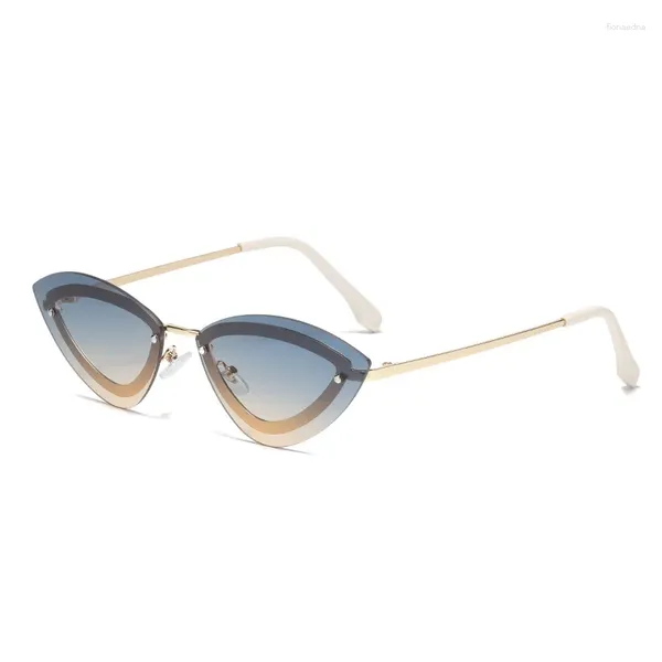 Sonnenbrille Metall Cat Eye Damen Mode Einzigartiges rahmenloses Design Sonnenbrille Retro Punk Outdoor UV400 Shades Brillen