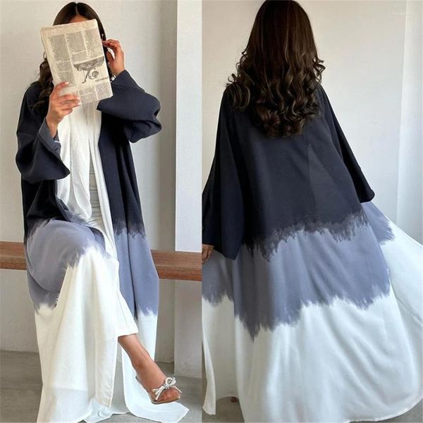 Abbigliamento etnico Set Abaya da 2 pezzi per donna Dubai Ramadan stampa musulmana cardigan aperto abito interno design abiti turchi islamici vestaglia