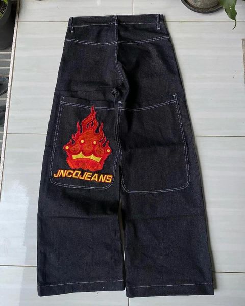 Мужские джинсы Jnco, винтажные мужские мешковатые брюки с низкой посадкой Y2k, повседневные черные широкие брюки в стиле хип-хоп, уличная одежда большого размера с графикой в стиле панк