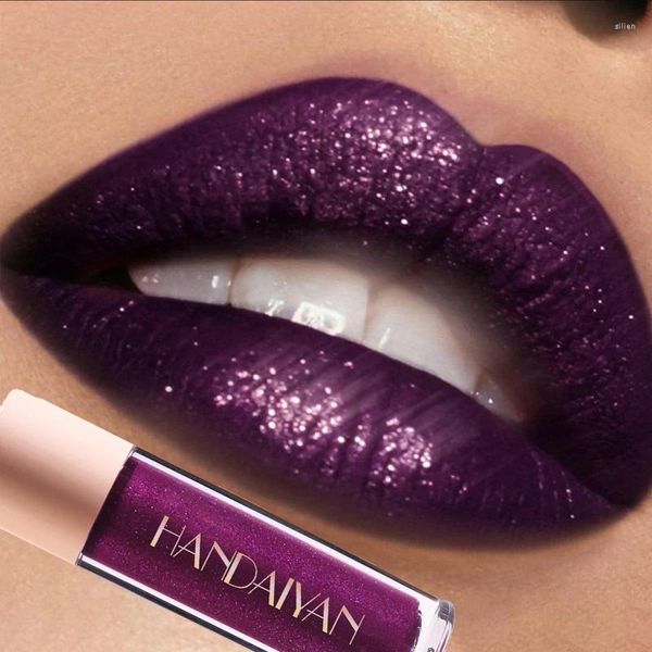 Lip Gloss 1 Pc Roxo Matte Glitter Líquido Batom Diamante Brilhante À Prova D 'Água Longa Duração Shimmer Pearl Glaze Matiz Maquiagem