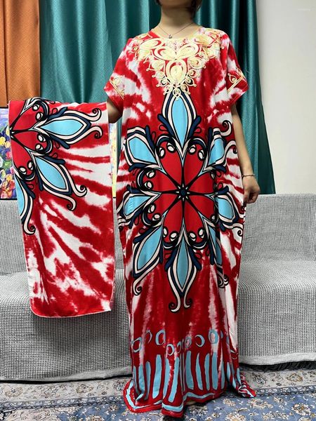 Abbigliamento etnico Abaya per le donne 2024 Moda stampata Fiore di cotone Appliques Loose Fit Femme Robe Africano Dubai Islam Abiti con turbante