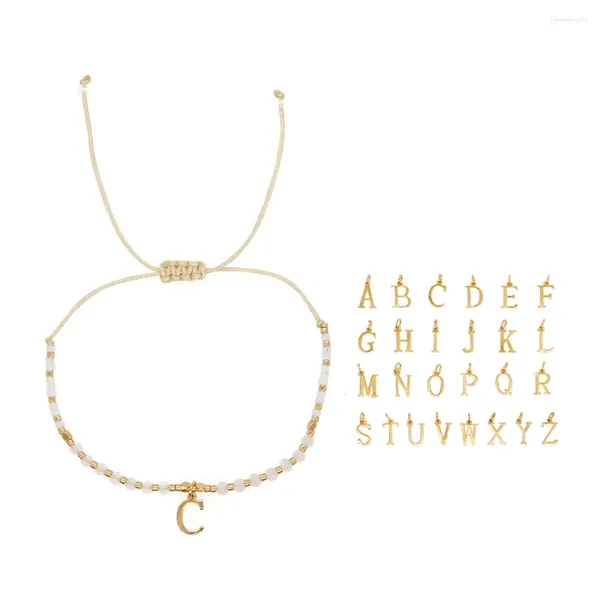 Link pulseiras go2boho boho jóias artesanais 26 carta branco cristal pilha delicada semente surfista minimalista frisado para mulher