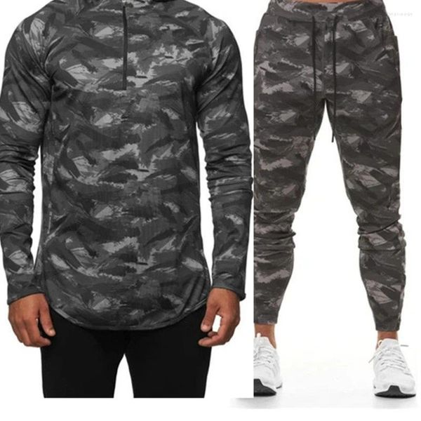 Erkek Trailtsits Camouflage Hoodies Windbreaker Spor Spor Mağazası Egzersiz Jogging Fitness Sweatshirt Spor Giyim Giyim