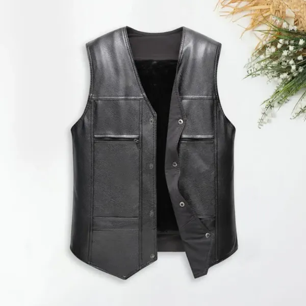 Gilet da uomo Gilet senza maniche da uomo in ecopelle Giacca elegante monopetto con scollo a V per il caldo autunno inverno