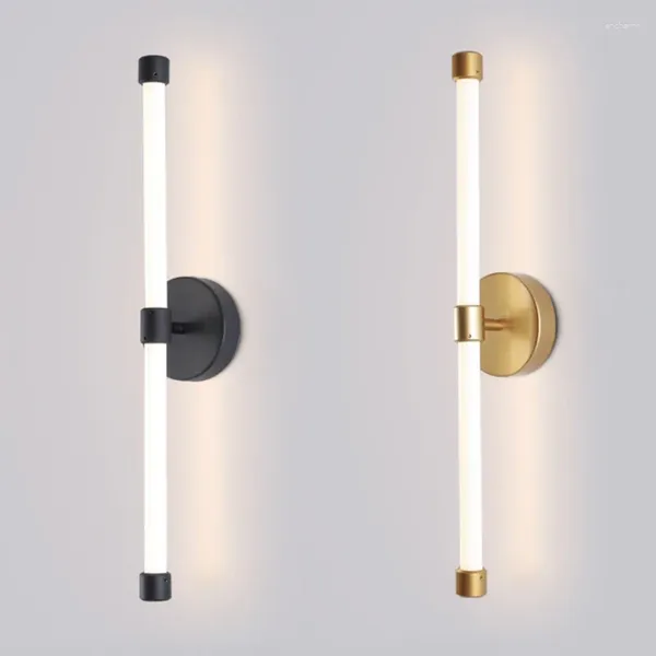 Lampada da parete moderna nordica LED tubo in metallo oro nero tubo verso il basso luce per soggiorno camera da letto comodino decorazioni applique