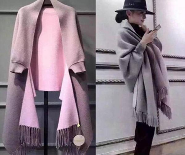 Ms Autunno inverno doppio mantello sciarpa doppio uso spesso lungo con maniche imitazione mantello in cashmere intero9829092