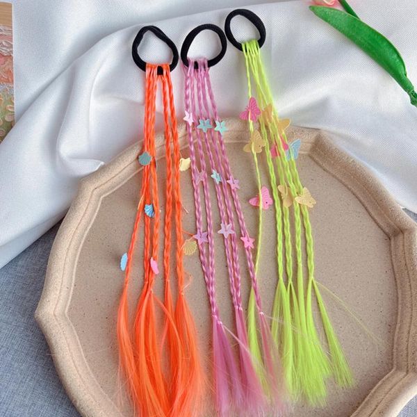 Accessori per capelli Sfumatura di moda Treccia colorata Coda di cavallo sintetica Corda Cravatta Parrucca coda per ragazza Treccia per styling per bambini