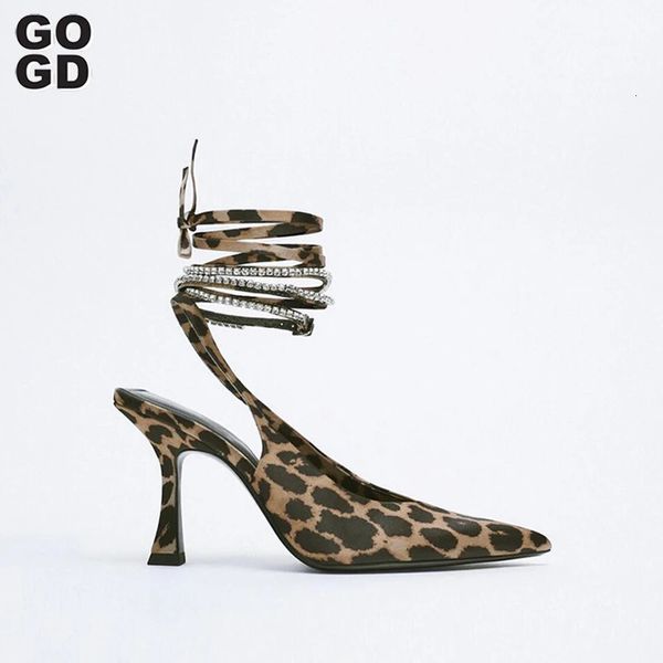 Design Gogd Women Pumps 759 Tanete de dedo do pé de toe de dedo altos saltos altos shinestone Shiny Leopard Sandals Sandals Sapatos de moda Ladie 240125 SS