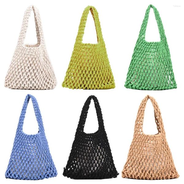 Вещевые сумки, женская плетеная сумка, хлопковая льняная сумка с верхней ручкой, тканая корзина, сетка для покупок