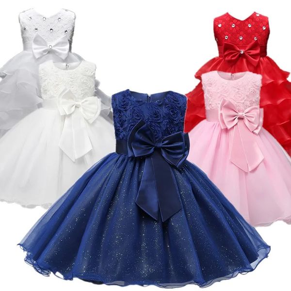 Kleinkind Kinder 1. Geburtstag Prinzessin Kleid Blumenmädchen Weiß für Hochzeit Ärmellose Pailletten Party Abschlussball Kurze Babykleider 240131