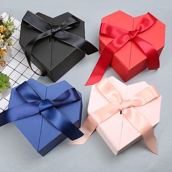 Hediye Sargısı Kalp Şekleli Hediye Kutusu Yay Ribbon Sevgililer Günü Paket Kutuları