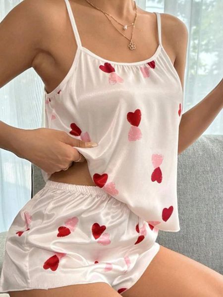 Tute da donna Pigiama in raso da donna Set canotte senza maniche estive con pantaloncini elastici in vita Pigiami Pigiama casual